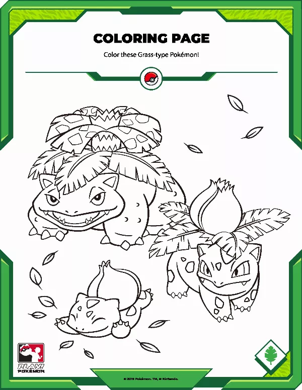 Grass Pokémon Colouring Sheet